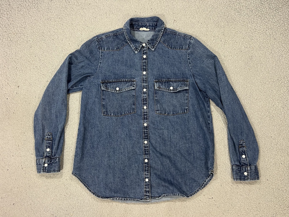 Pilcro Anthropologie Shirt Womens Small Blue Denim Snap Western Long Sleeve